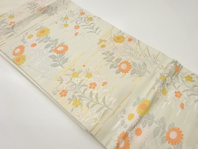 菊に撫子模様織出し名古屋帯